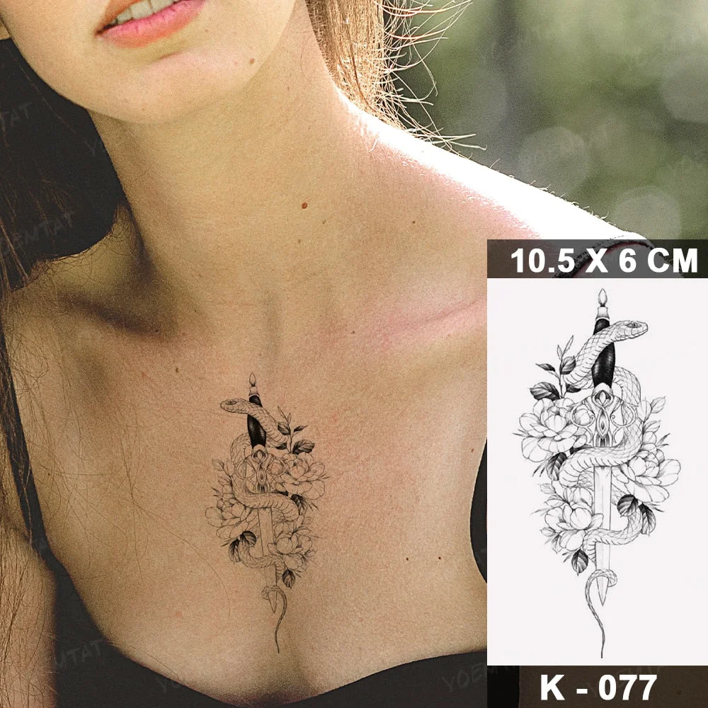 Waterproof Temporary Tattoo Sticker Moth Butterfly Wolf Snake Deer Panda Animal Flash Tatto Women Men Kids Body Art Fake Tattoos