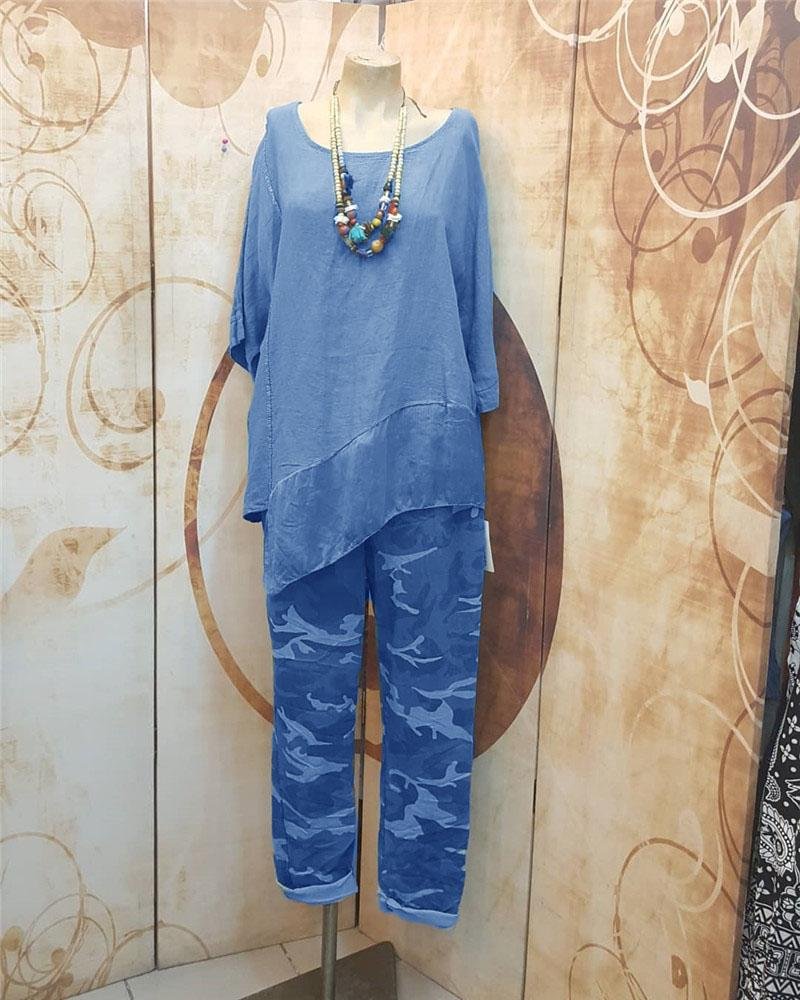 Ladies Round Neck Causal Two Piece Suit