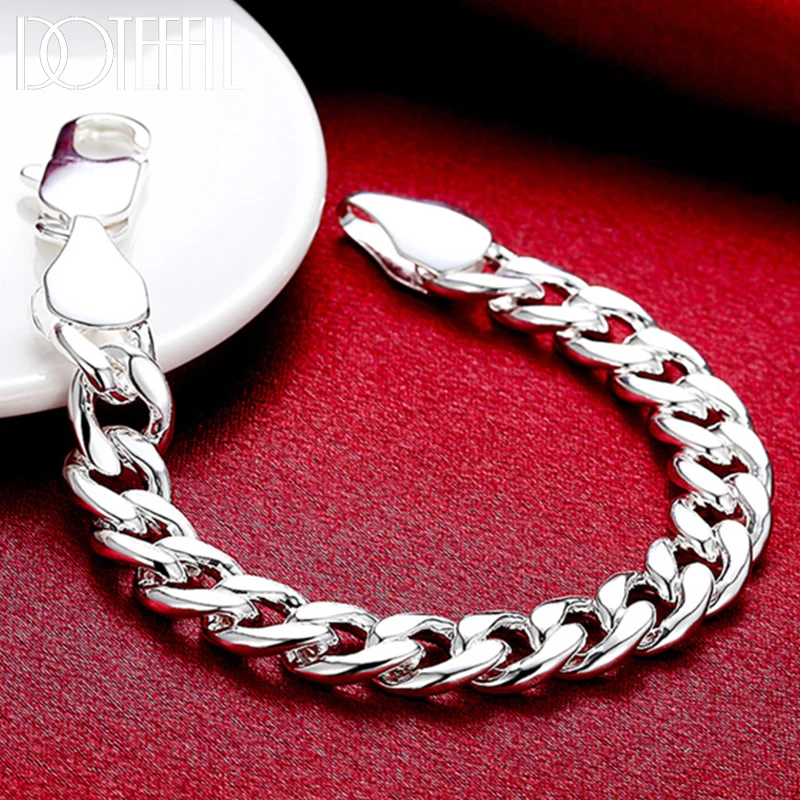 DOTEFFIL 925 Sterling Silver 10mm Side Chain Bracelet For Men Women Jewelry