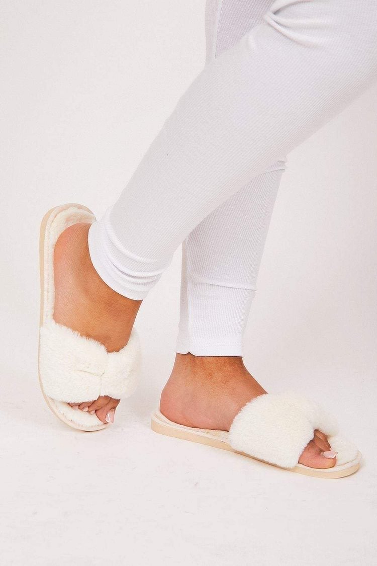 Freya Cream Fluffy Sliders Katch Me