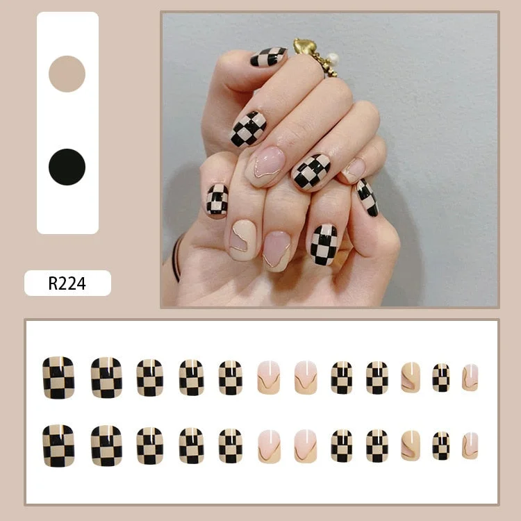 24pcs Full Cover Fake Nails Art Tools Matte Press on Coffin French Acrylic False Nail Tips With Glue Display Artificial Designs-Nail Inspo