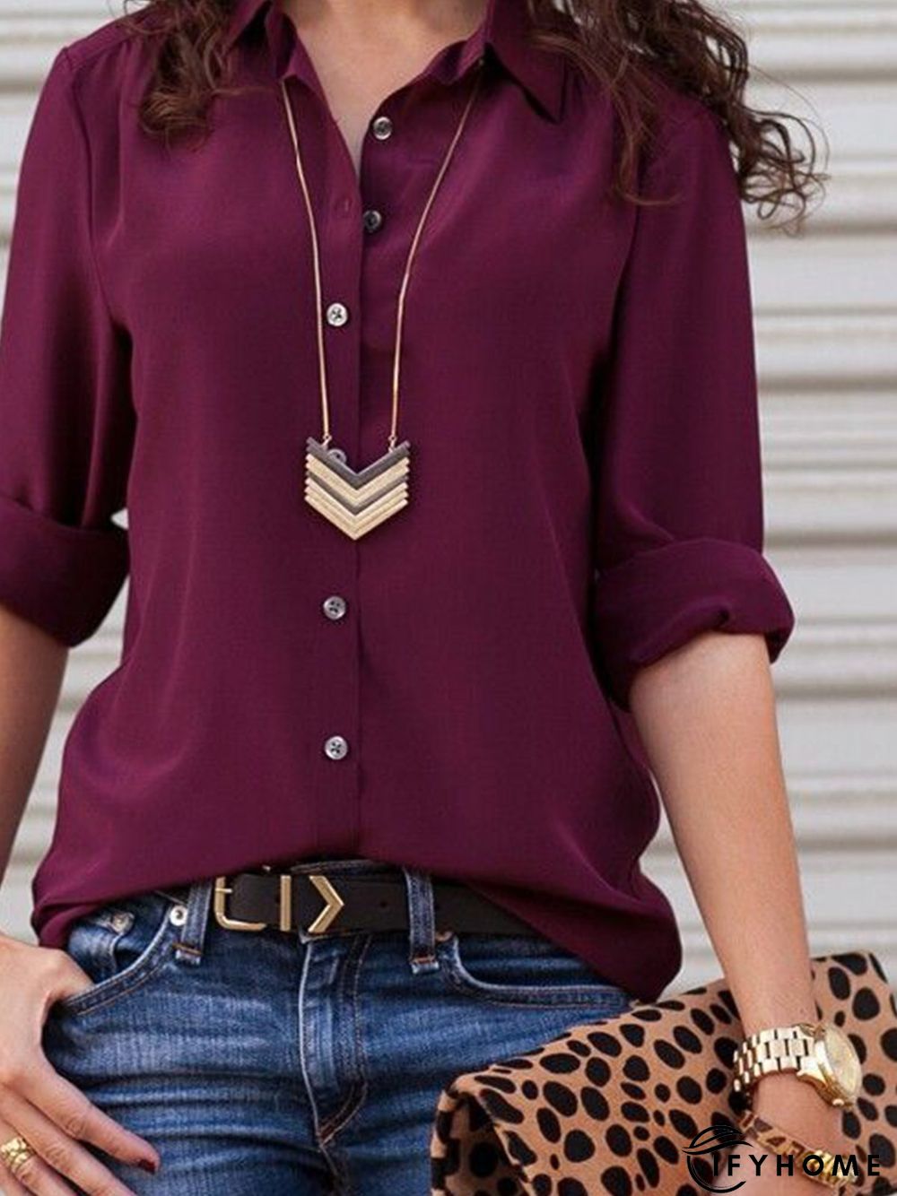 Deep Purple Long Sleeve Shift Blouse | IFYHOME