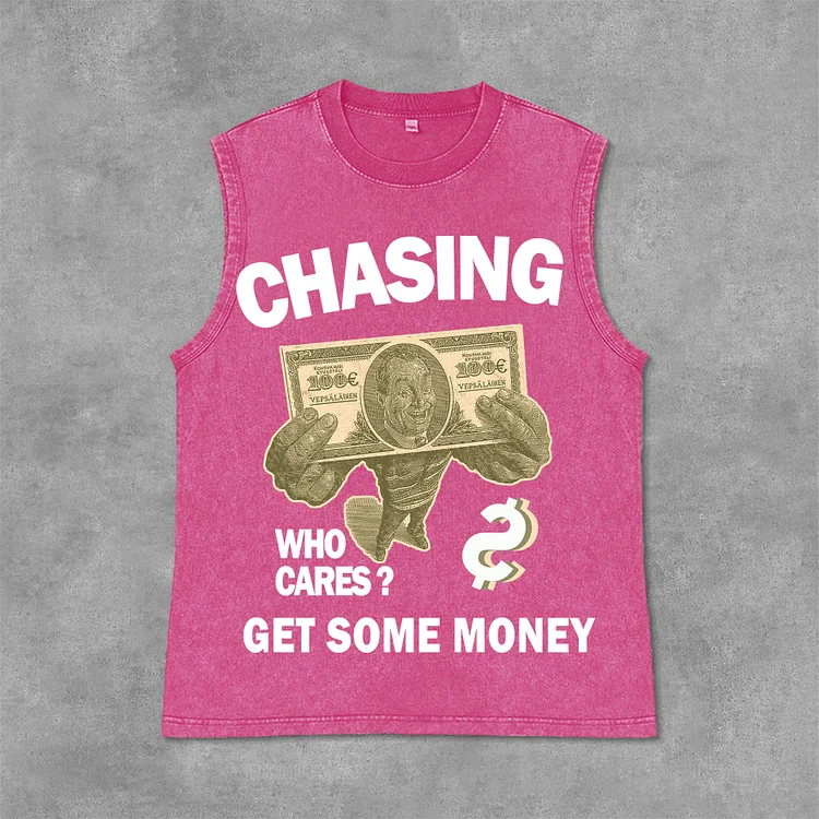 Vintage Chasing Money Graphic Print Acid Washed Sleeveless Tank Top SOPULA