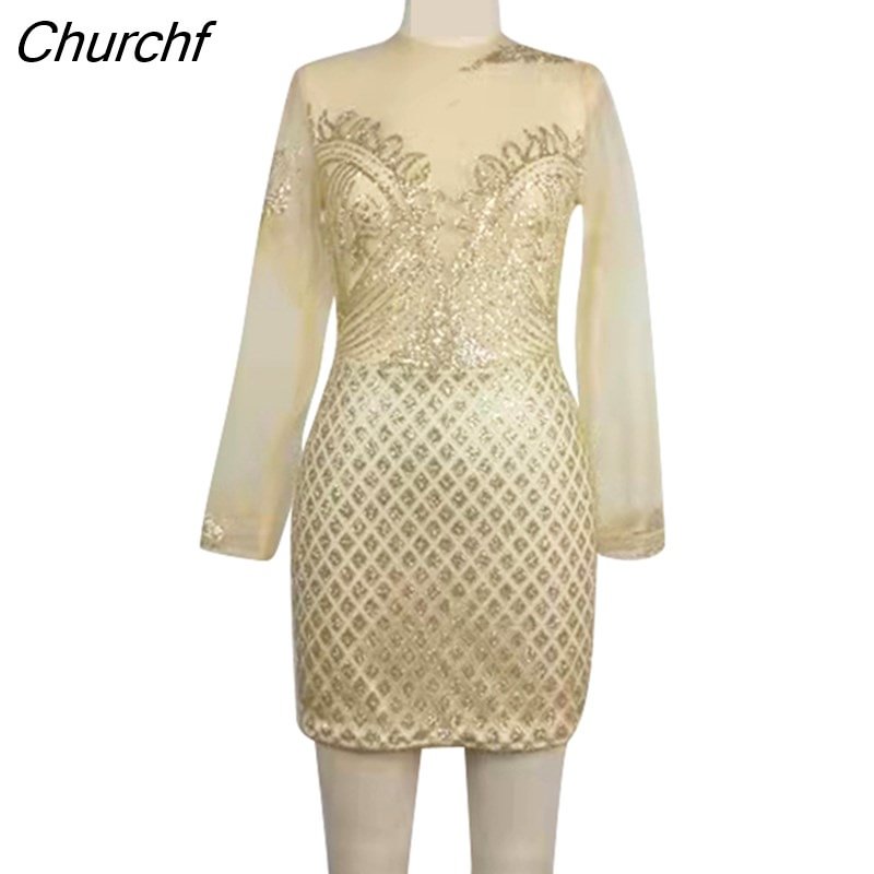 Churchf Dresses Elegant 2023 Summer Women's Sexy Golden Bead Banquet Dress Hip Wrap Skirt Vestidos Gown Mini Party Y2k Night Slim