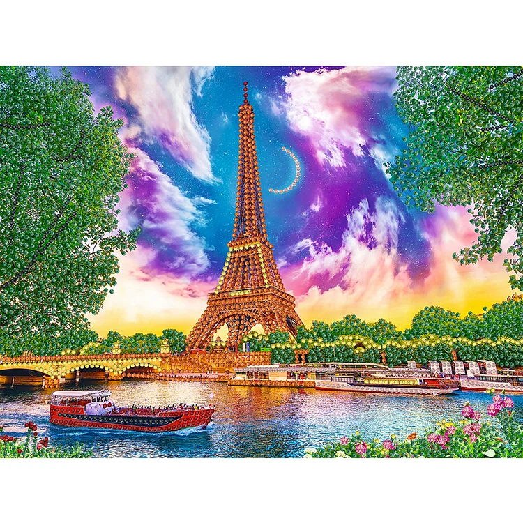 Eiffel Tower Pink Sky - Cities 5D Diamond Painting - DiamondByNumbers - Diamond  Painting art