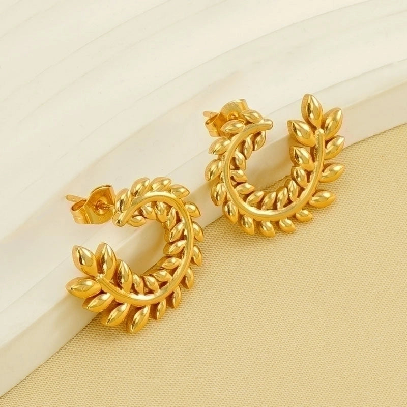 1 Pair Elegant Wreath Polishing Plating Stainless Steel Titanium Steel 18K Gold Plated Earrings