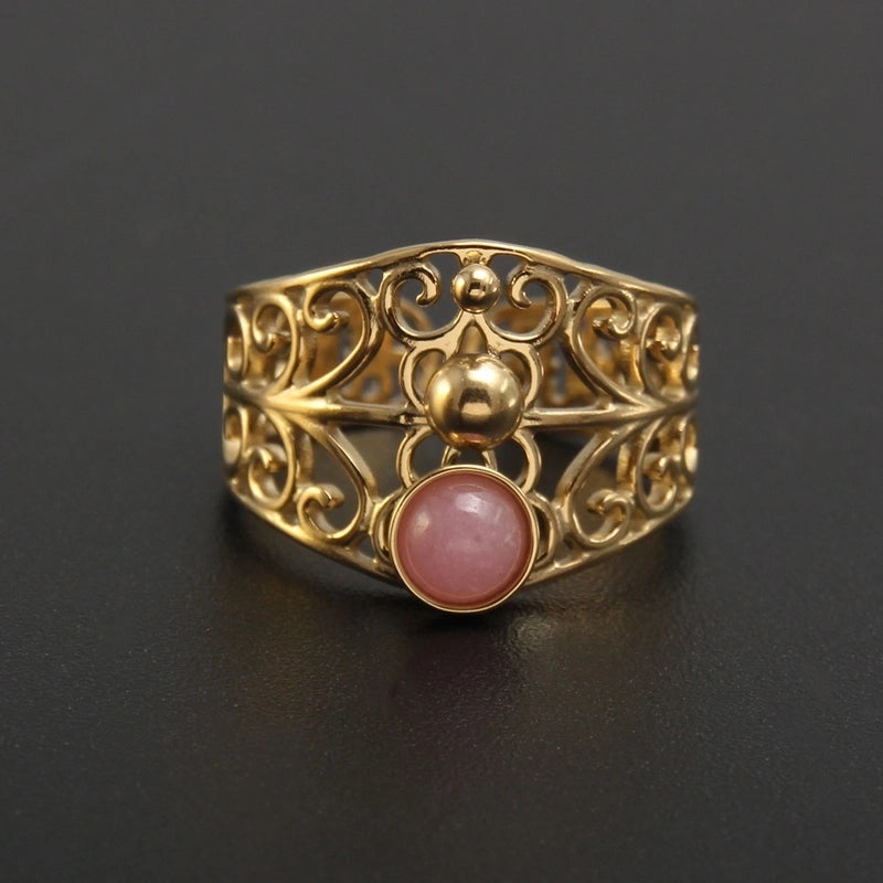 304 Stainless Steel 18K Gold Plated Baroque Style Plating Inlay Solid Color Natural Stone Open Rings