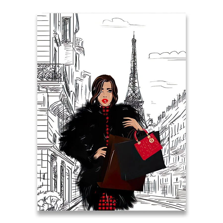 Fashion Girl Bag Balloon Champagne Salon Wall Art Print Canvas Painting Nordic Posters And Prints Wall Pictures For Living Room