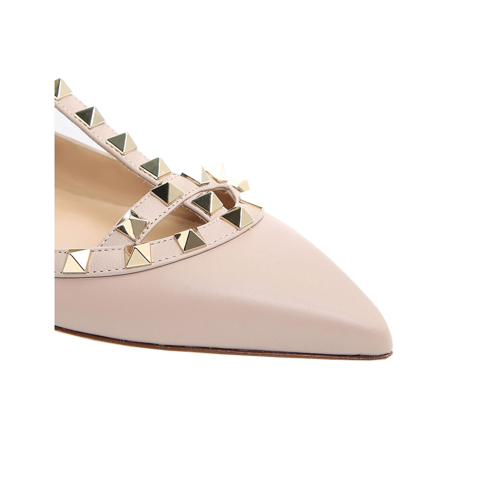Women's Flats With Double Buckles Fashion Sexy Rivets Rockstud Daily Pointed Toe Ballet Matte Shoes-vocosishoes