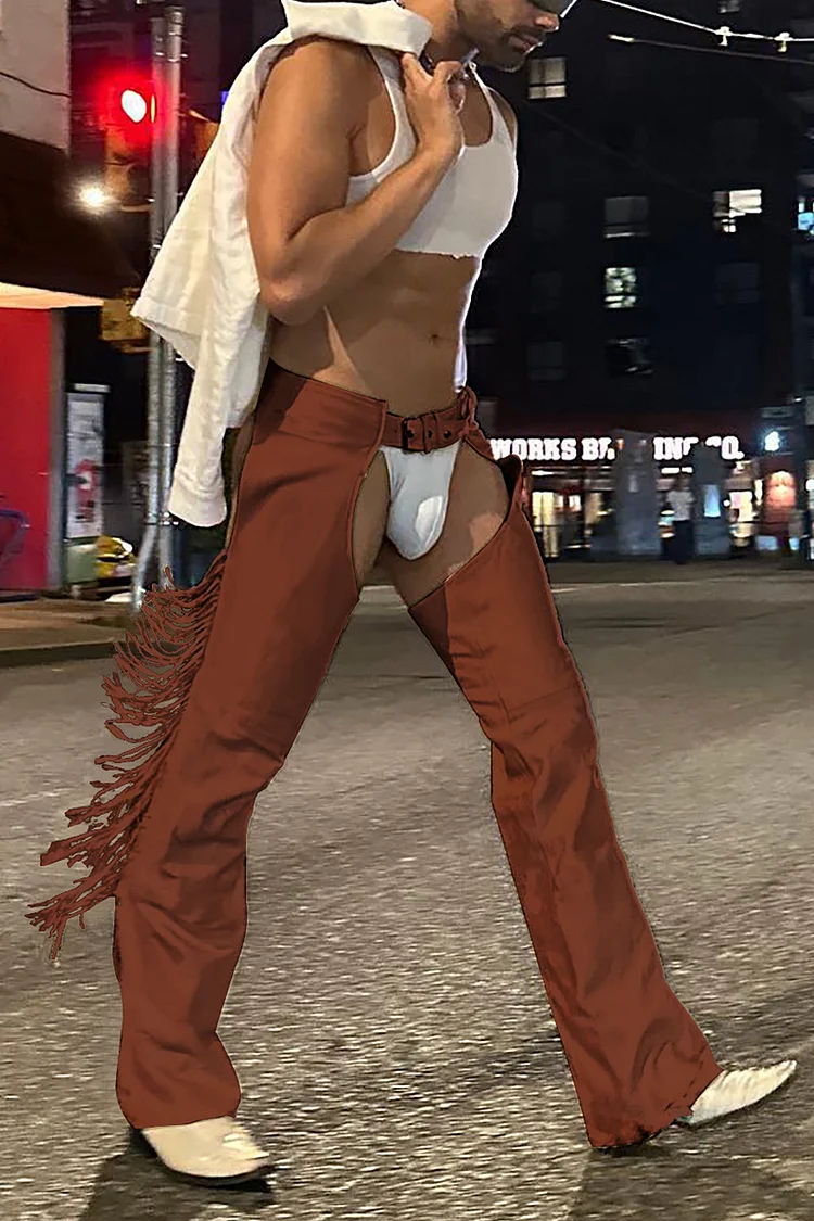 Ciciful Retro Fringe Rodeo Chaps Festival Brown Cowboy Pants 