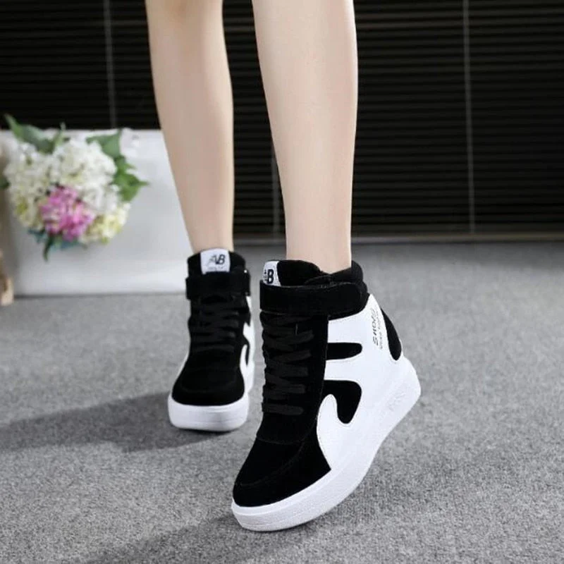 NEW Thick Platform Sneakers Casual Lace-Up Wedges High Heel Womens Sport Shoes Outdoor Black Red Platform Vulcanize Shoes Women