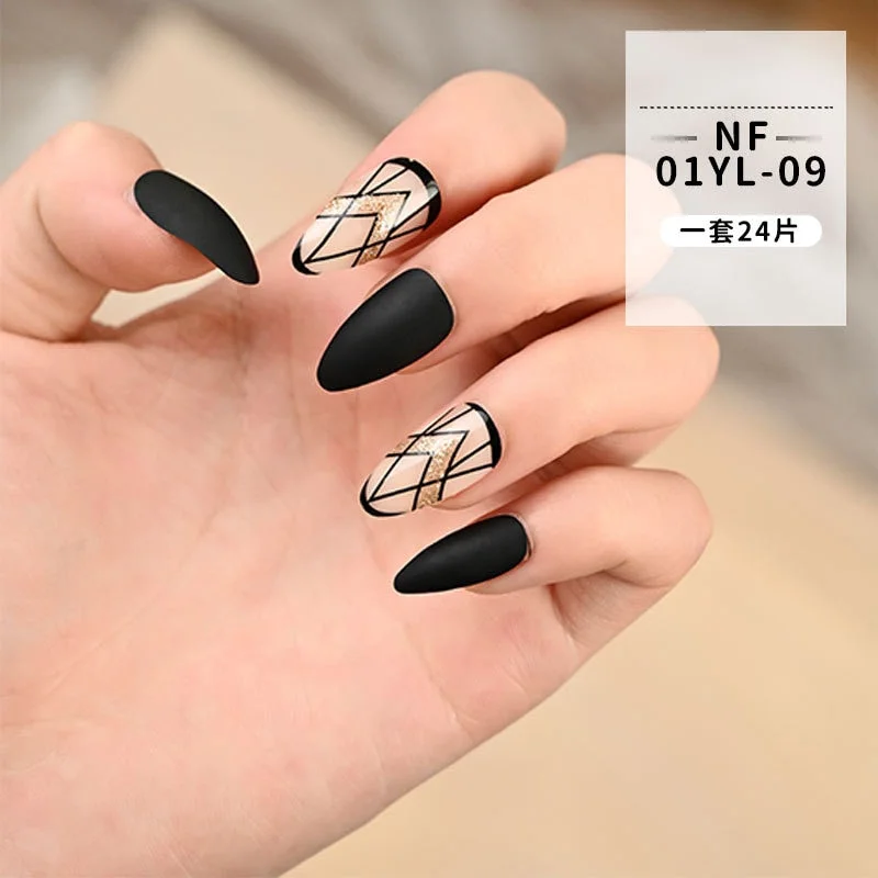 Fashion 24pc/set French Styel Press On False Nail Tips 10 Sizes Fake Nails Full Cover Nail Tips With Nail Adhesive Tab Sticker-Nail Inspo