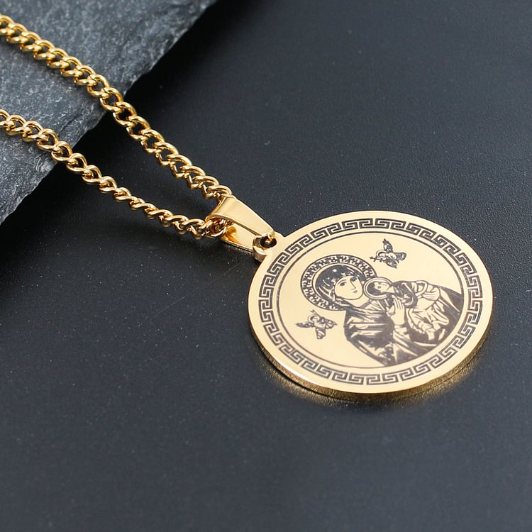 Virgin Mary Round Pendant Long Necklace