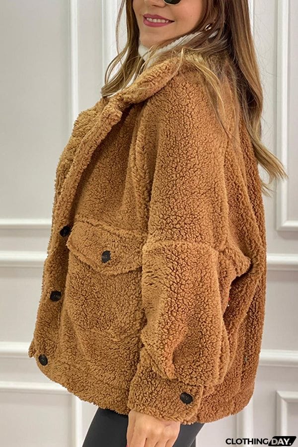 Milk Brown Lined Pocket Plush Coat