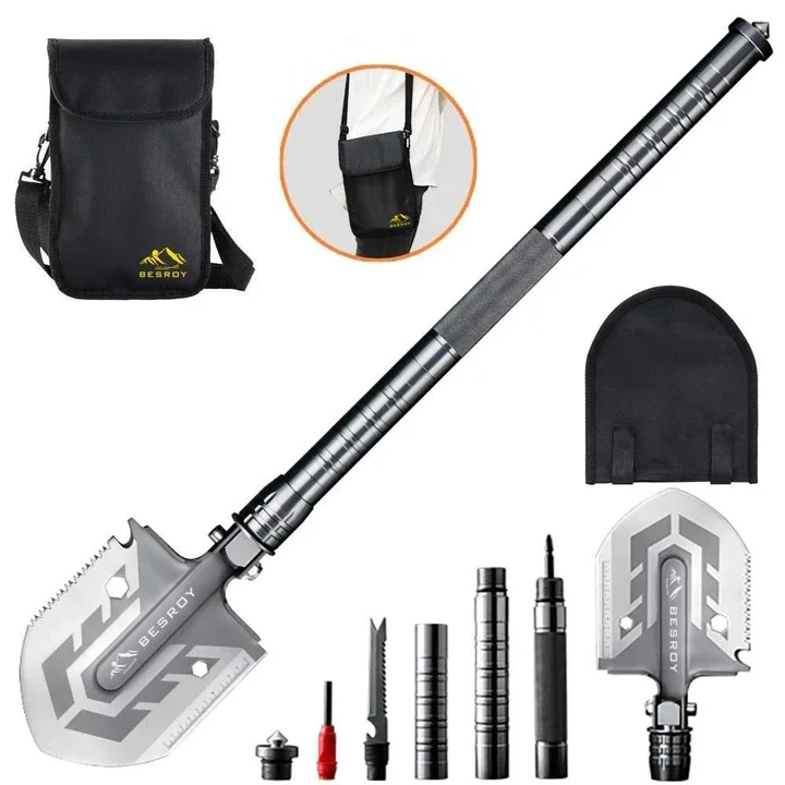 portable military folding shovel with tactical waist pack multi tools