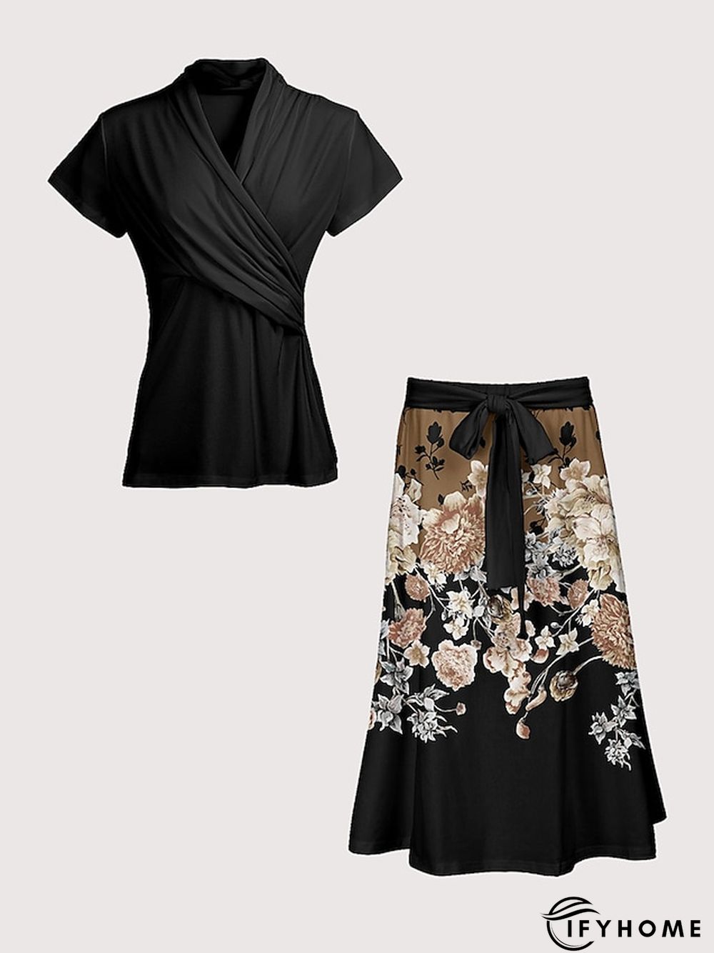 Women's Dress Set Casual Dress Two Piece Dress Daily Vacation Fashion Casual Lace up Ruched Maxi Dress V Neck Short Sleeve Floral Regular Fit Black Spring Summer S M L XL XXL | IFYHOME