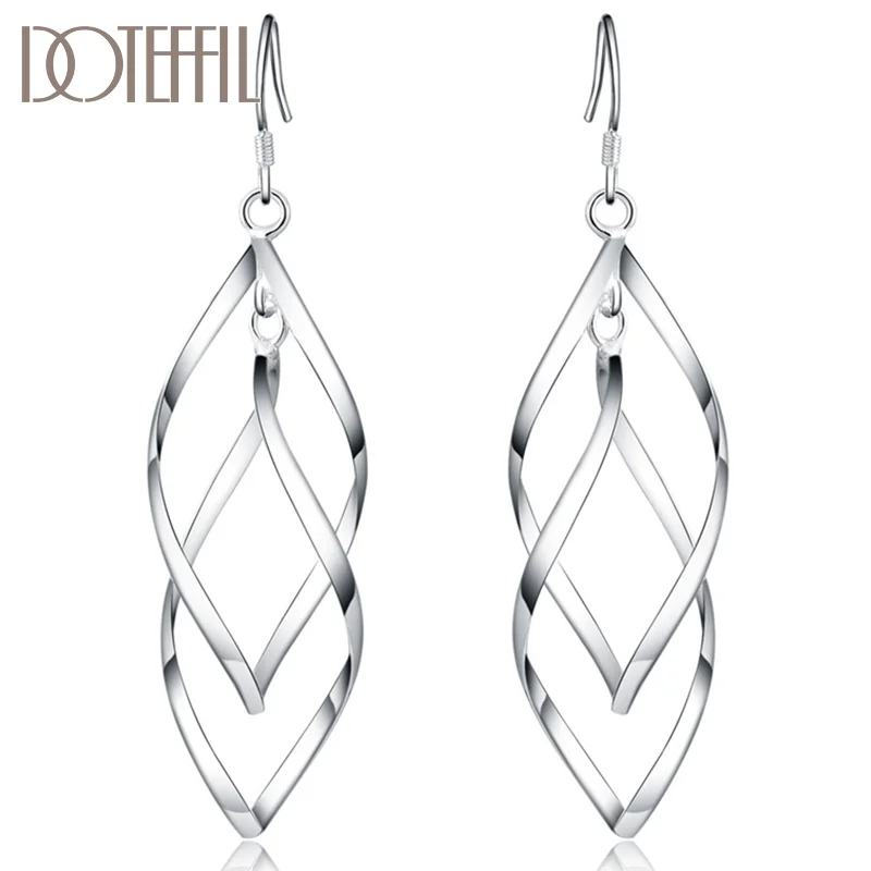 DOTEFFIL 925 Sterling Silver Rhombus Drop Earrings For Women Jewelry