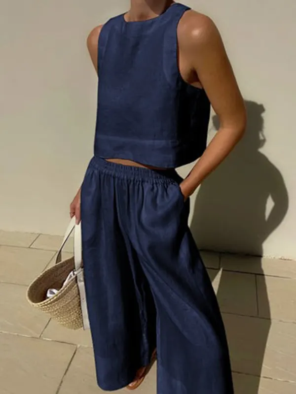 Wide Leg Pleated Pants + Double Dreasted Vest main image 0