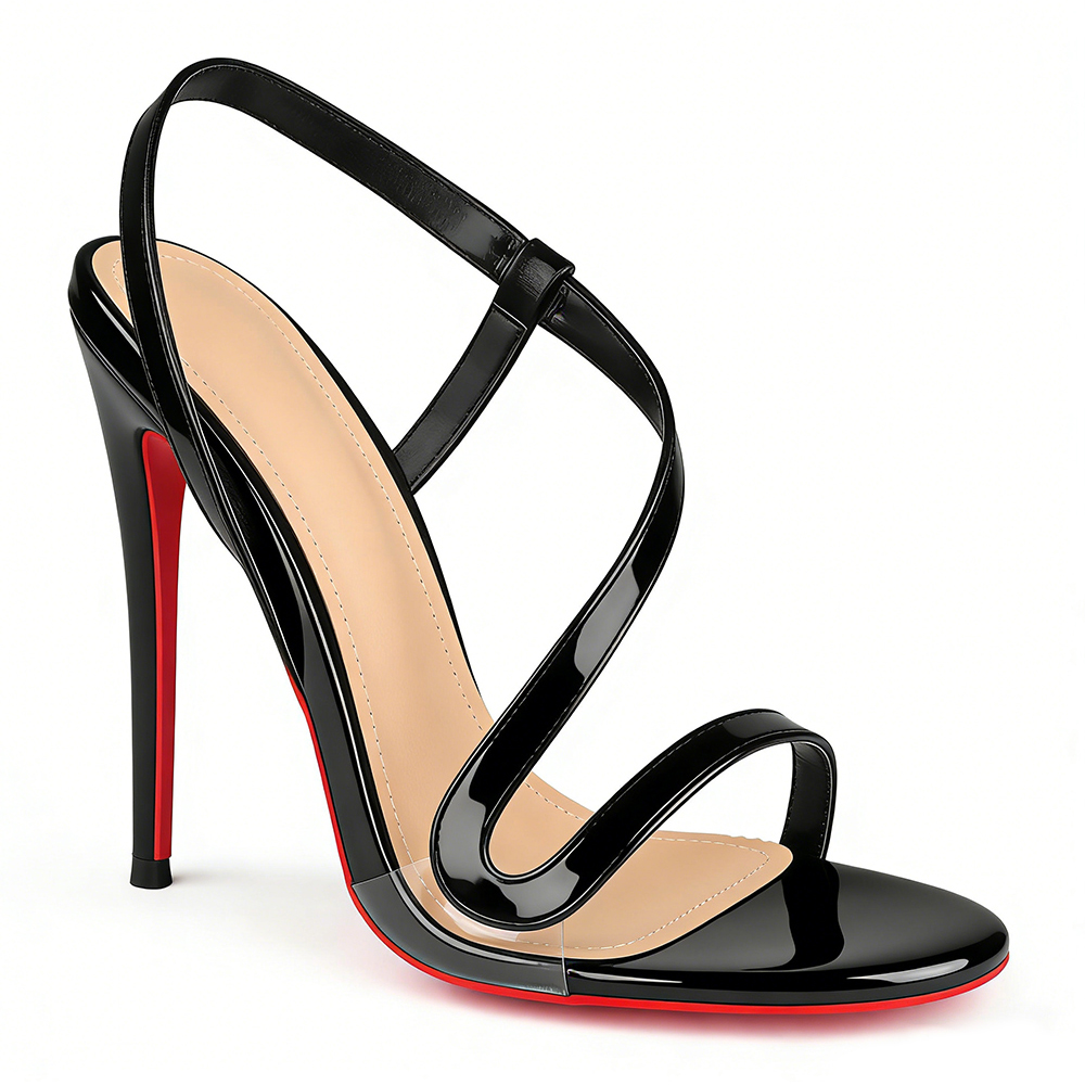 120mm Women's  Red Bottom  Sandals Stiletto Spotlight Wavy Straps High Heels Ankle Strap Studs Shoes-MERUMOTE