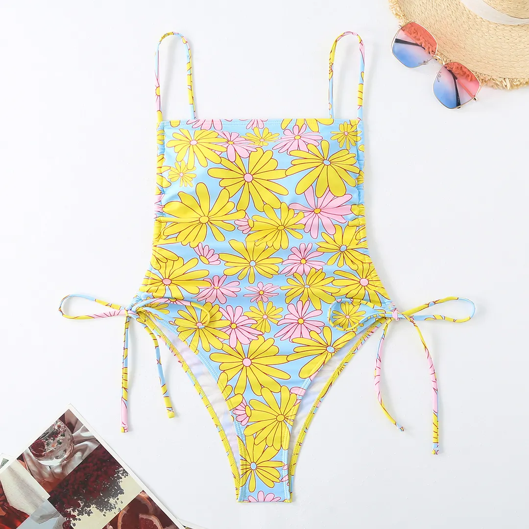Churchf 2025 New Swimsuit Print Holiday Style Drawstring Skinny Sexy Bikini Swimsuit