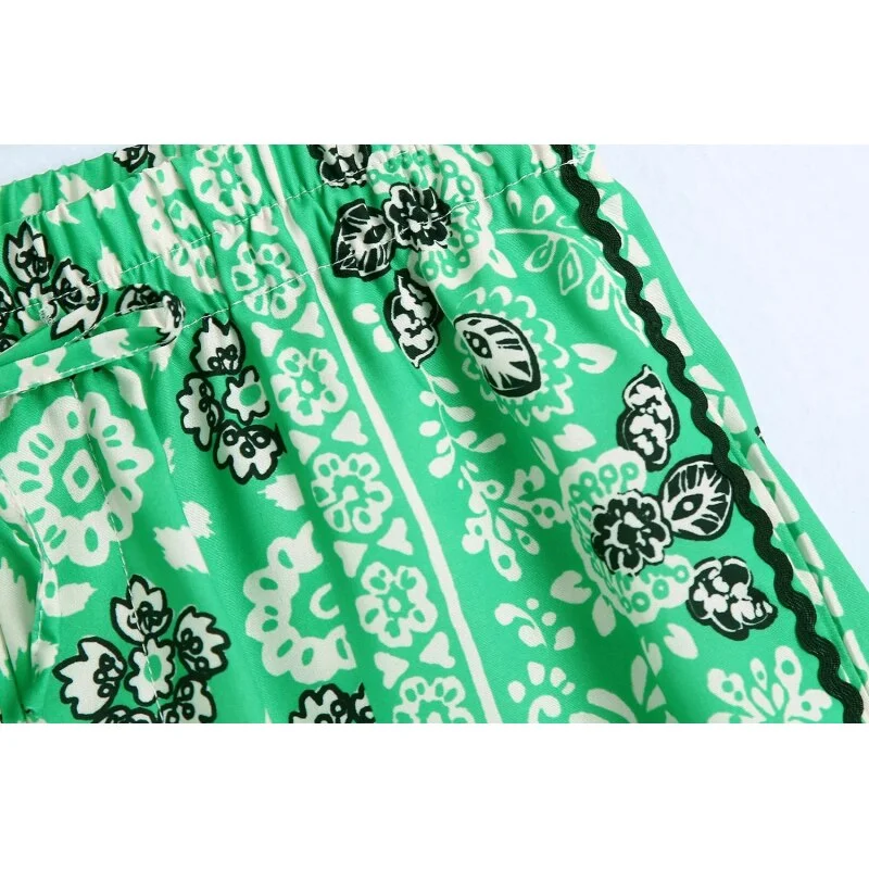 SLMD Stylish Chic Contrast Colors Floral Printed Shorts Women 2021 Fashion Drawstring Elastic Waist Shorts Female Casual