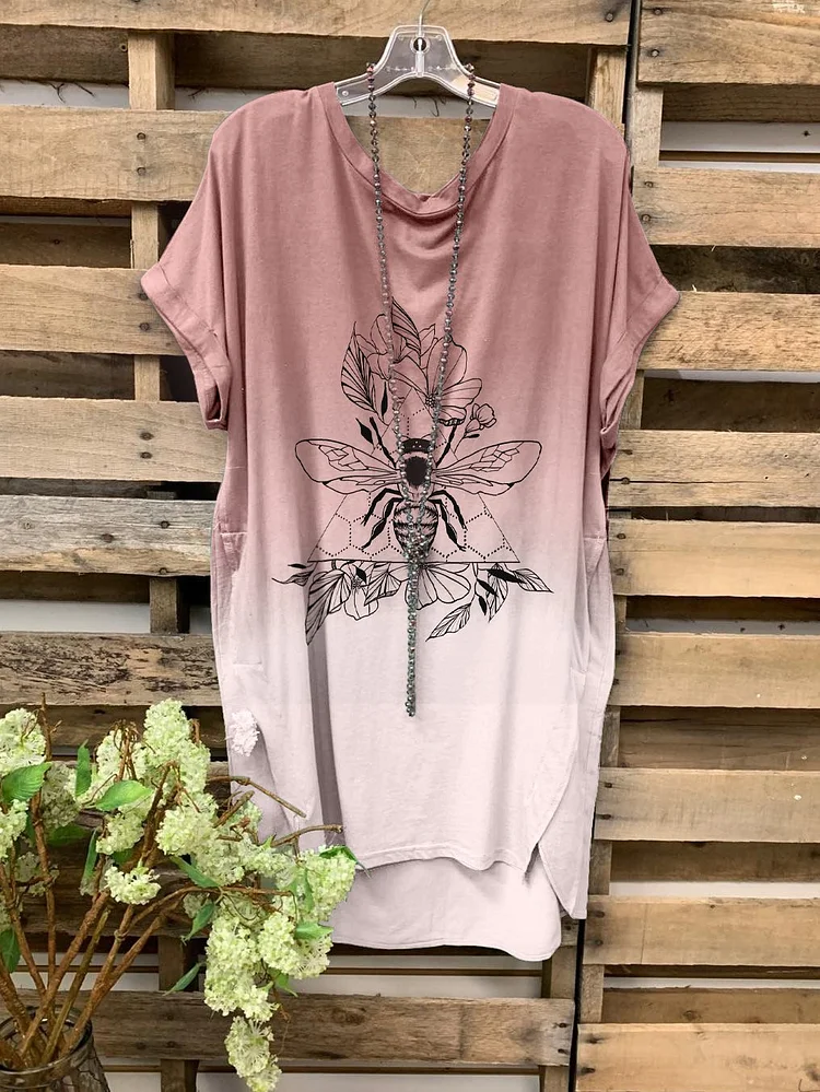 Women's Pink Butterfly Print T-shirt-Mayoulove