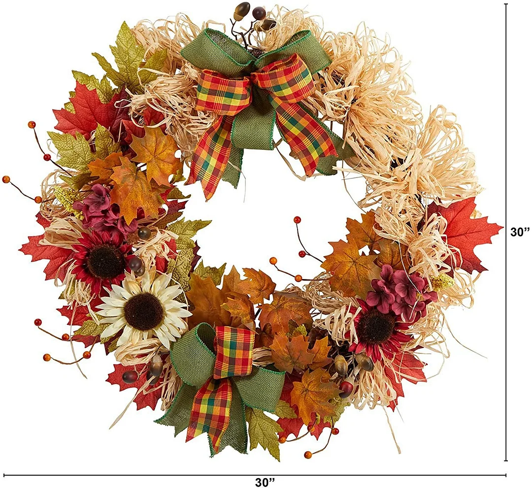 Autumn bows garland Harvest Festival Thanksgiving straw Maple Leaf holiday decoration door hanging window