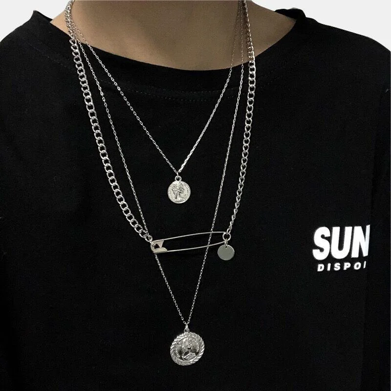 Triple Layers Pin Necklace
