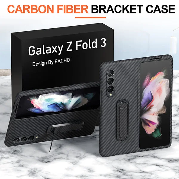 Fiber Case For Samsung Galaxy Z Fold 3\Fold 4, Slim Ultra Lightweight Scratch Resistant Durable Aramid Stand Case
