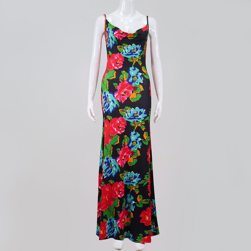 Cryptographic Spaghetti Strap Women's Slip Dress Floral Print Sexy Backless Maxi Dresses Party Club Beach Long Dress Fall 2020