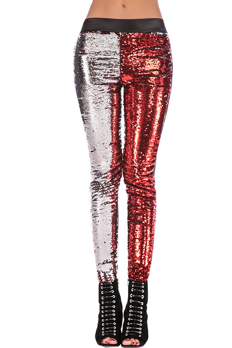 Slender Large Colorful Sequin Color Changing Stitching Leggings