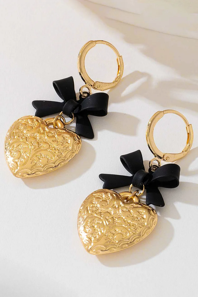 Party Black Gold Bow Metal Love Shaped Dangle Earrings