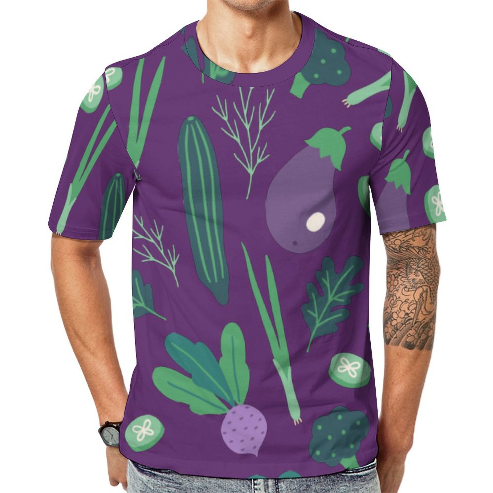 Eggplant And Broccoli Vegetable Vegen Short Sleeve Print Unisex Tshirt Summer Casual Tees for Men and Women Coolcoshirts