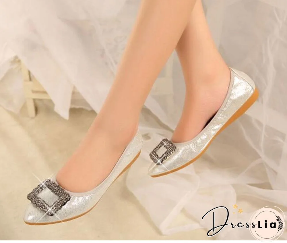 Crystal Ballet Flat Shoes Rhinestone Women Butterfly Pointed Toe Golden Shoes Flats