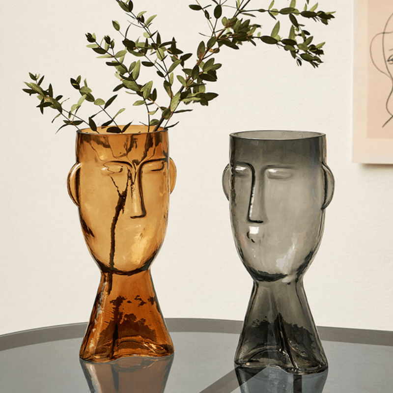 Abstract Face Blown Glass Vase