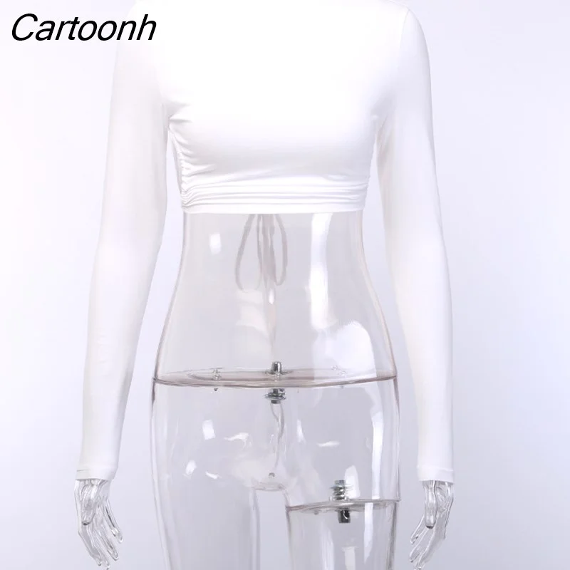 Cartoonh Backless Long Sleeve T shirt Tops Women 2023 Summer Cut Out Bandage Crop Top Clubwear White Pink