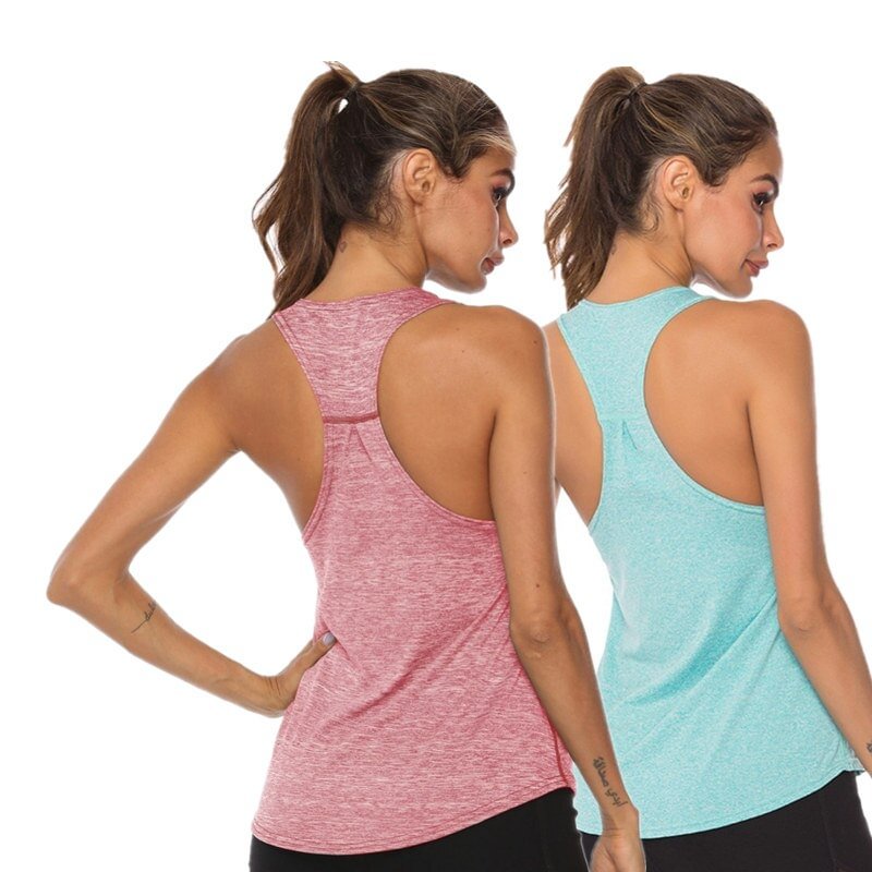 Women Sleeveless Fitness Yoga Shirts Racerback Sport Yoga Tank Tops Quick Dry Athletic Running Vest Workout Training T Shirt