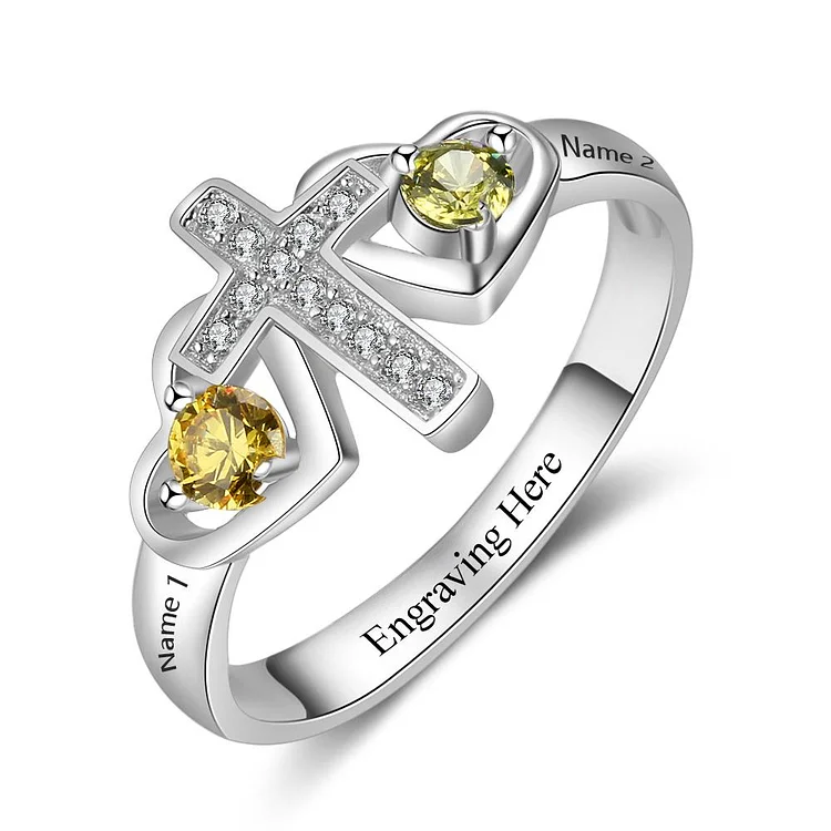 Promise Ring Latin Cross Ring Personalized with 2 Birthstones Unique Mother's Day Gift