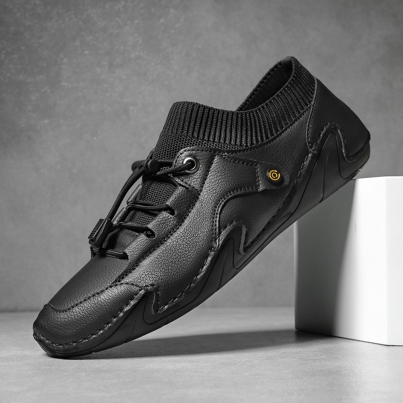 Men's Leather Handmade Soft Comfortable Casual Elastic Band Driving Shoes | ARKGET