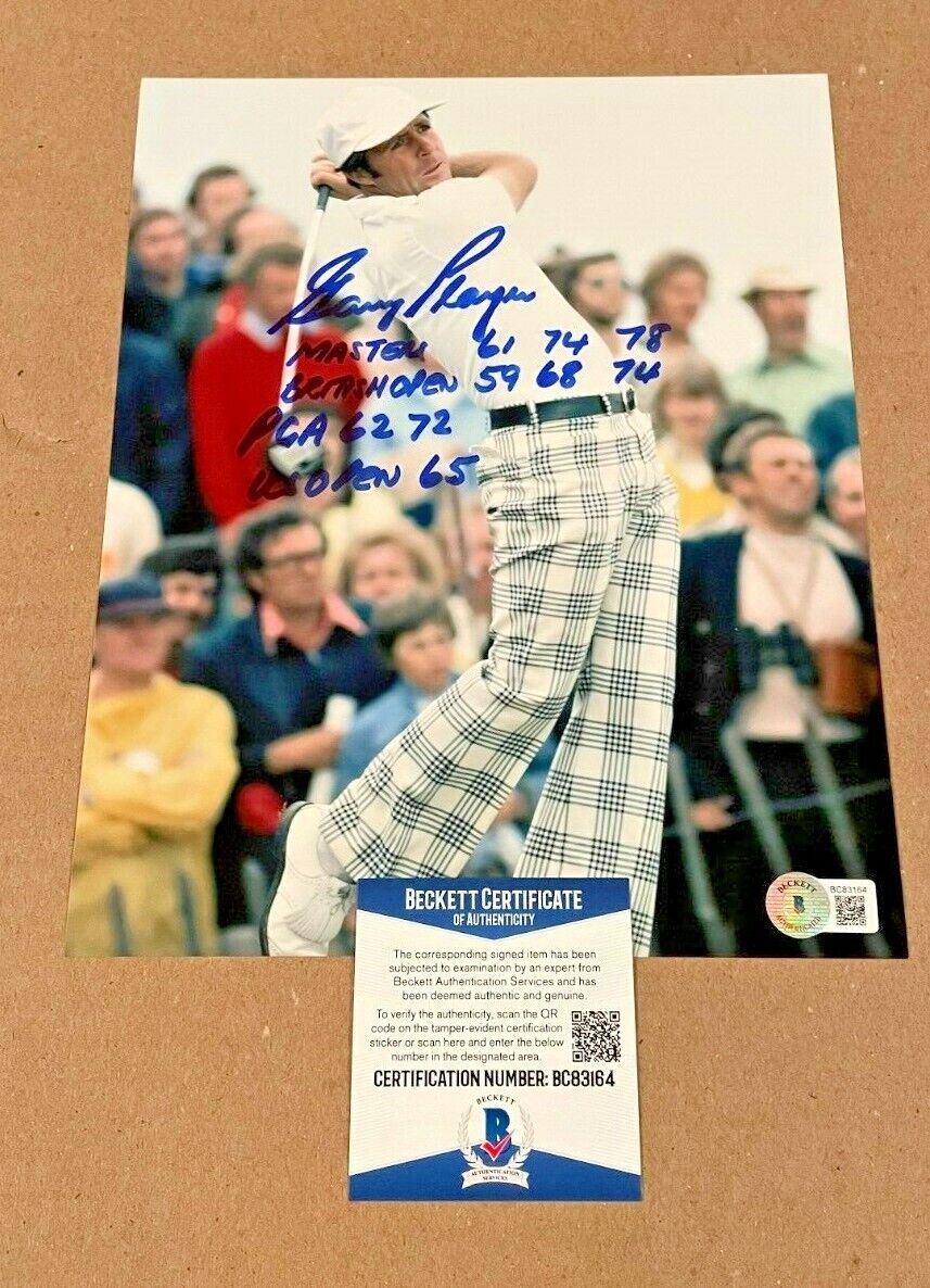 GARY PLAYER SIGNED GOLF 8X10 Photo Poster painting W/4 INSCRIPTIONS BECKETT ONE OF A KIND Photo Poster painting