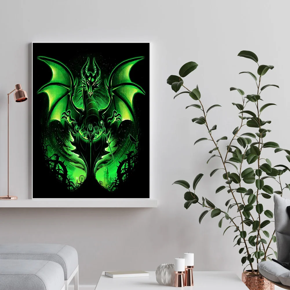 Full Round Diamond Painting 30*40cm - Silhouette Western Dragon