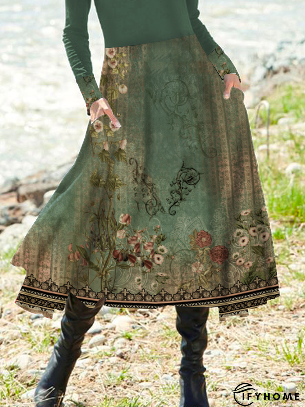 Half Open Collar Casual Ethnic Dress | IFYHOME