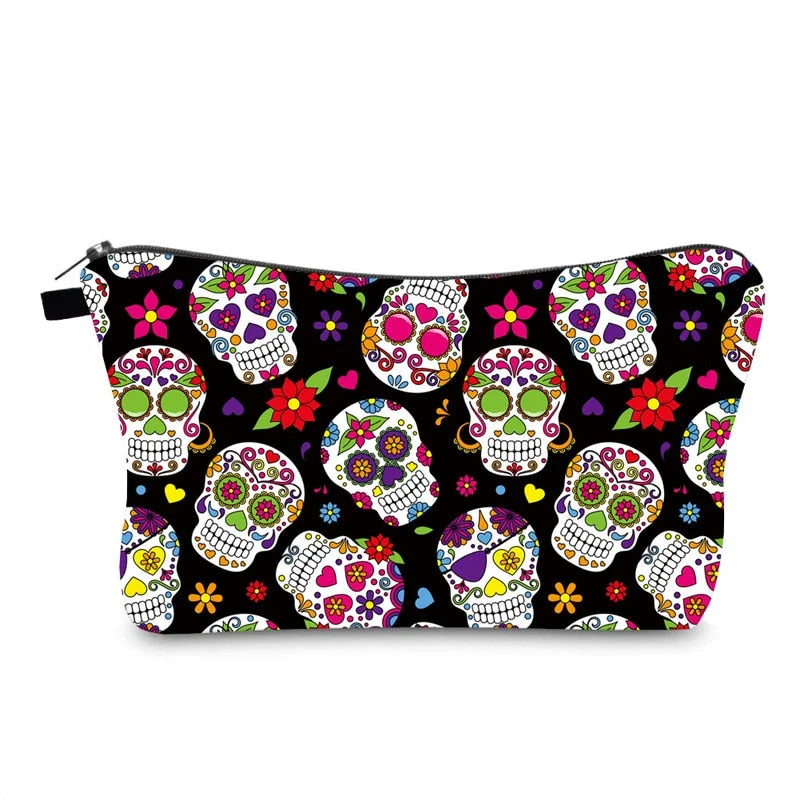 FUDEAM Polyester Colorful Skull Pattern Portable Women Travel Storage Bag Toiletry Organize Cosmetic Bag Waterproof Make Up Bag