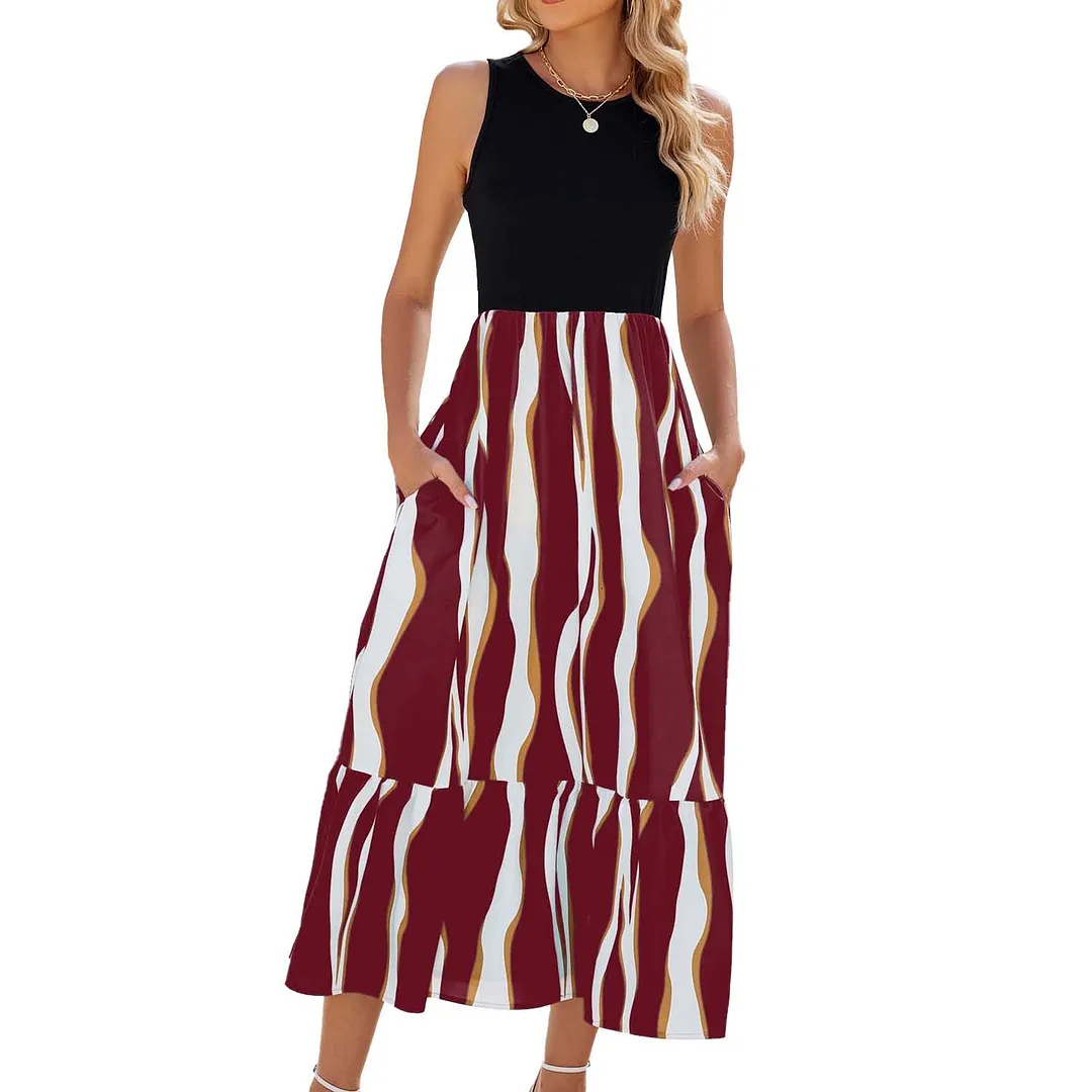 Churchf Churchf / Summer 2024 New Round Collar Sleeveless Print Tie-Dye Casual Dress Woman