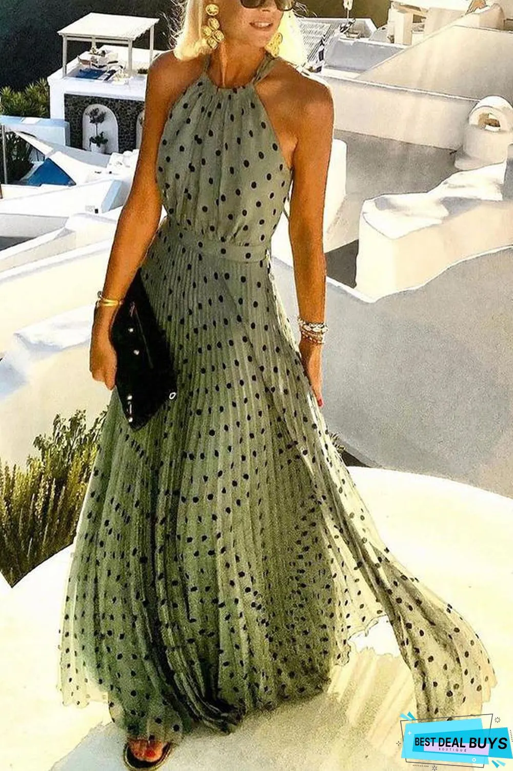 Inhale Love Dot Printing Maxi Dress