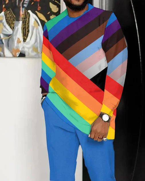 Men's Casual Rainbow Pride Print Two-Piece Suit