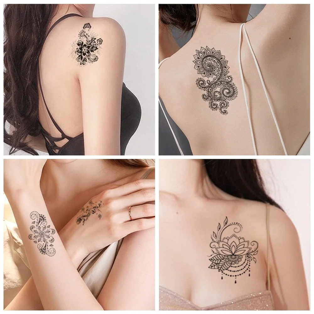 12Pcs/Lot Sketch Flower Temporary Tatoo Sticker Black and White Waterproof Flower Arm Tattoo Sticker Fake Tattoo for Woman Art