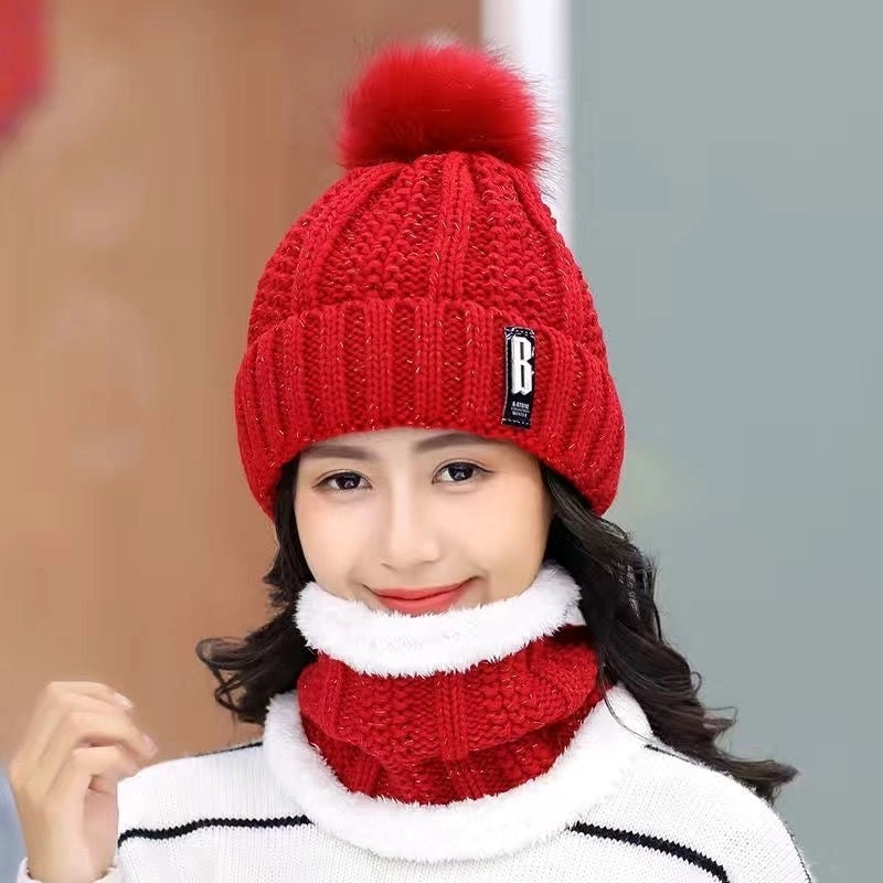 Winter Hat Women’s Korean-style Fleece-lined Thick Wool Hat Warm Scarf Mother Women’s Autumn And Winter Knitted Hat Winter