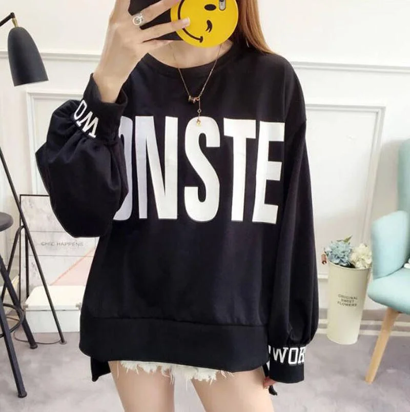 2019 Black White Yellow Color Women T Shirt Autumn Long Sleeve Round Neck Female Tee Shirts