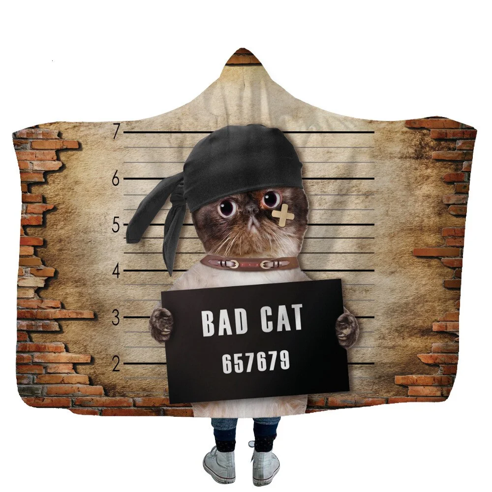 Hooded Blanket 3D Printed Bad Animals For Adults Childs Sherpa Fleece Hoodie Blanket Microfiber Warm Throw Blanket For Home Sofa